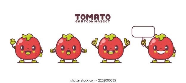 Tomato cartoon mascot with different expressions. plant vector illustration.