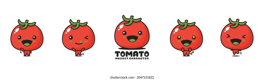 tomato cartoon mascot, with different facial expressions and poses, isolated on white background