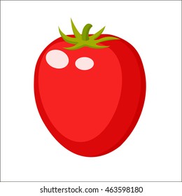 Tomato in a cartoon -style logo . Icon tomato . Isolated object . Vegetables from the farm. Organic food. Vector illustration, packaging .