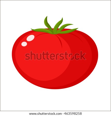 Tomato in a cartoon -style logo . Icon tomato . Isolated object . Vegetables from the farm . Organic food . Vector illustration , packaging .