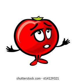 Tomato cartoon surprised. Color vector flat illustration isolated on white background.