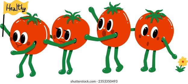 Tomato cartoon vector, tomato cartoon character, healthy tomato gang