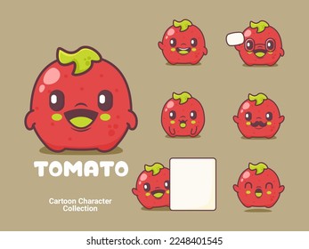 caricatura de tomate. ilustración vectorial con expresiones diferentes