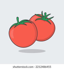 Ilustración del vector de dibujos animados de tomate. Contorno de icono plano de tomate fresco. Tomate