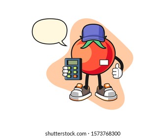Tomato cashier with speech bubble cartoon. Mascot Character vector.