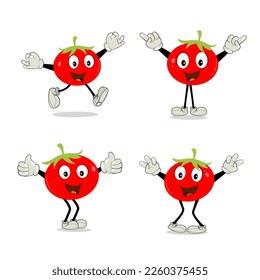 Tomatenfigur, Cartoon-Tomate mit vielen Ausdrücken, Hand und Bein. Cartoon lustige Figur mit vielen Ausdrücken