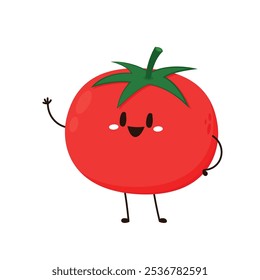 Tomato character design. Happy vegetable vector illustration. Cartoon tomato flat design for children books.