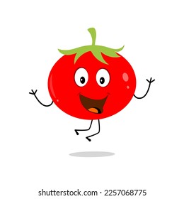 Tomato character design. Tomato vector. Cartoon mascot tomato smiling. Tomato on white background.