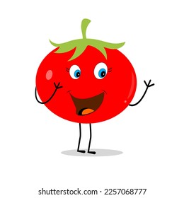 Tomato character design. Tomato vector. Cartoon mascot tomato smiling. Tomato on white background.