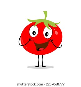 Tomato character design. Tomato vector. Cartoon mascot tomato smiling. Tomato on white background.