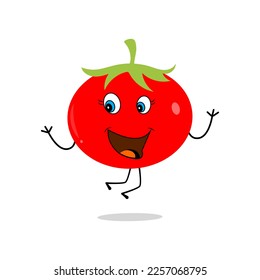 Tomato character design. Tomato vector. Cartoon mascot tomato smiling. Tomato on white background.