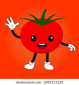 Tomato character mascot. Anthropomorphic vegetable