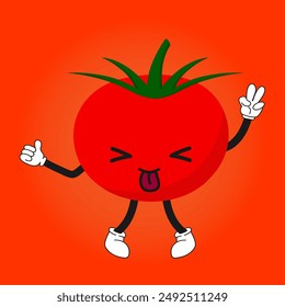 Tomato character mascot. Anthropomorphic vegetable