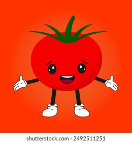 Tomato character mascot. Anthropomorphic vegetable