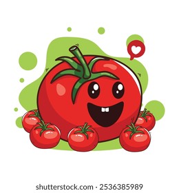 Tomato character vector illustration on white background. Cute cartoon tomato character vector illustration.