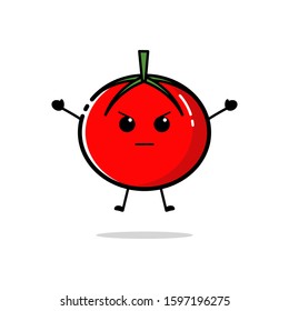 Tomato character who is jumping while raising both hands with a cute expression