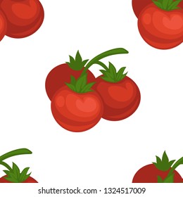 Tomato cherry cartoon vector seamless pattern on white background.
