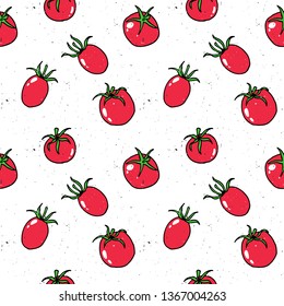 Tomato (cherry Tomato) Hand Drawn Pattern Vector Illustration. Tomato Hand Drawn Sketch Seamless Pattern.
