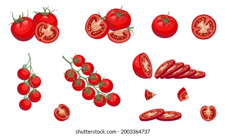 Tomato. Cherry Tomatoes and Tomato Slices, flat tomato