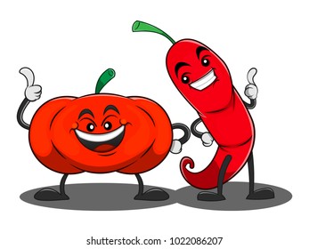 Tomato and Chile characters for sauce product cartoon vector