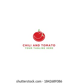 Tomato and chili design logo. Isolated vegetables. Vector illustration.