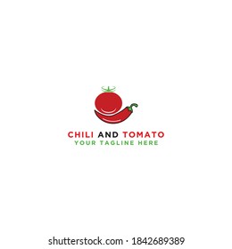 Tomato and chili design logo. Isolated vegetables. Vector illustration.