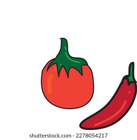 Plantilla e ilustración de diseño de vectores de iconos de tomate y chile