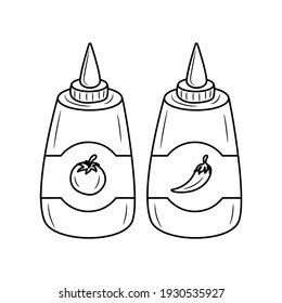 Ilustración vectorial de la salsa de tomate y chile, simple dibujo a mano Icono de línea vectorial