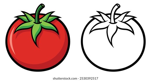 Página Para Colorear De Tomate Para Niños. Libro para colorear de vegetales imprimible. Ilustración De Tomates Rojos Diseño De Vector Sobre Fondo Blanco