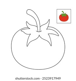 Tomato coloring pages for kids. Trace and color tomato. Tomato vegetable clipart outline  vector. Coloring book for kids. Kindergarten and preschool worksheets printable for kids. 