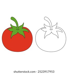 Tomato coloring pages for kids. Trace and color tomato. Tomato vegetable clipart outline  vector. Coloring book for kids. Kindergarten and preschool worksheets printable for kids. 