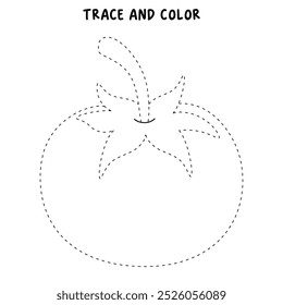 Tomato coloring pages for kids. Trace and color tomato. Tomato clipart outline vector. Coloring book for kids. Kindergarten and preschool worksheets printable for kids. Vegetable coloring pages.