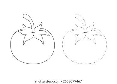 Páginas de coloração de tomate para crianças. Trace e colorido Tomate. Tomate Vegetal Flashcard para crianças. Atividade divertida colorir Tomate Vegetable para jardim de infância e pré-escola.
