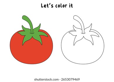 Páginas de coloração de tomate para crianças. Trace e colorido Tomate. Tomate Vegetal Flashcard para crianças. Atividade divertida colorir Tomate Vegetable para jardim de infância e pré-escola.