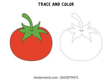 Páginas de coloração de tomate para crianças. Trace e colorido Tomate. Tomate Vegetal Flashcard para crianças. Atividade divertida colorir Tomate Vegetable para jardim de infância e pré-escola.