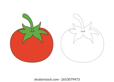 Páginas de coloração de tomate para crianças. Trace e colorido Tomate. Tomate Vegetal Flashcard para crianças. Atividade divertida colorir Tomate Vegetable para jardim de infância e pré-escola.