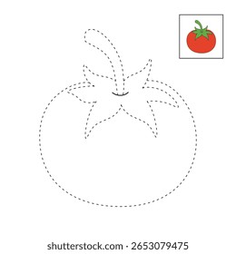 Páginas de coloração de tomate para crianças. Trace e colorido Tomate. Tomate Vegetal Flashcard para crianças. Atividade divertida colorir Tomate Vegetable para jardim de infância e pré-escola.