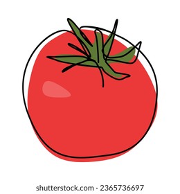 tomato in continuous single line drawing style. colorful vector illustration.