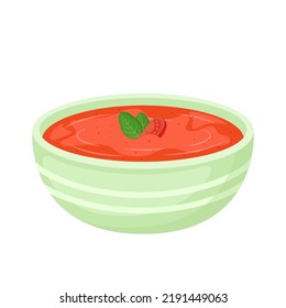 Tomato cream soup in bowl, vector Illustration 
