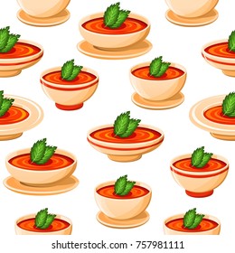 Tomato cream soup seamless vector pattern