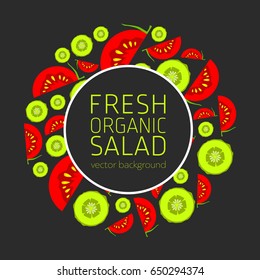 Tomato, cucumber, abstract vegetable postcard, fresh organic vegetables, vector illustration, organic food, healthy eating, vector background