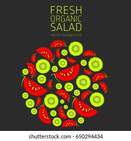 Tomato, cucumber, abstract vegetable postcard, fresh organic vegetables, vector illustration, organic food, healthy eating, vector background