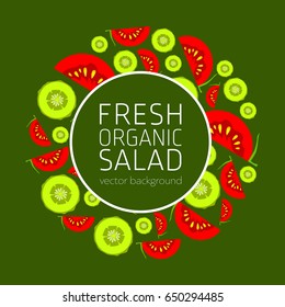 Tomato, cucumber, abstract vegetable postcard, fresh organic vegetables, vector illustration, organic food, healthy eating, vector background