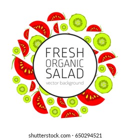 Tomato, cucumber, abstract vegetable postcard, fresh organic vegetables, vector illustration, organic food, healthy eating, vector background