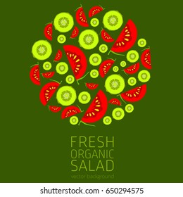 Tomato, cucumber, abstract vegetable postcard, fresh organic vegetables, vector illustration, organic food, healthy eating, vector background