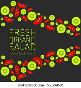 Tomato, cucumber, abstract vegetable postcard, fresh organic vegetables, vector illustration, organic food, healthy eating, vector background