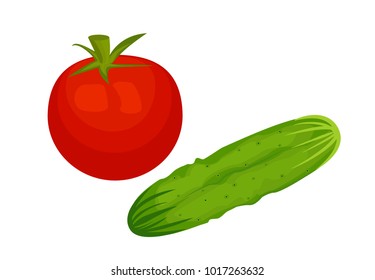 Tomato and cucumber isolated on white background