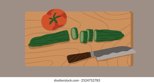 Tomate y pepino_Ilustración de escena de cocina