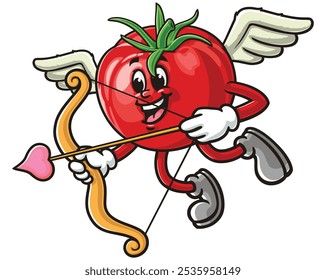 Tomato with cupid style, Cartoon Mascot Illustration Character Vector Clip-Art Hand-Drawn Logo Design
