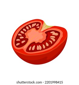 tomato cut cartoon. vegetable red food, slice ingredient, half healthy, organic ripe tomatoes, natural fresh raw tomato cut vector illustration